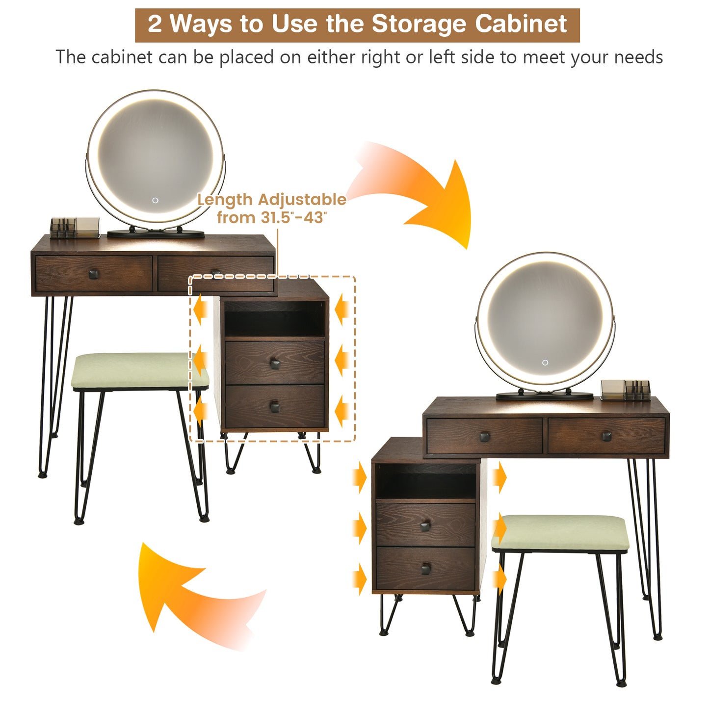 Modern Dressing Table With Storage Cabinet, Rustic Brown Makeup Vanities at Gallery Canada