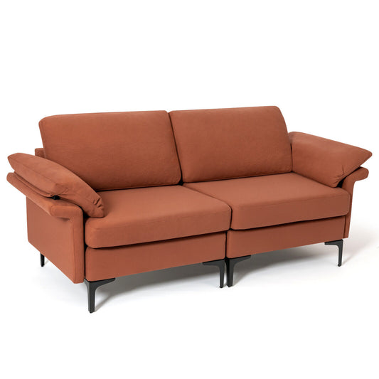 Modern Fabric Loveseat Sofa, Metal Legs, Armrest Pillows, Rust Sofas & Loveseats Rust at Gallery Canada