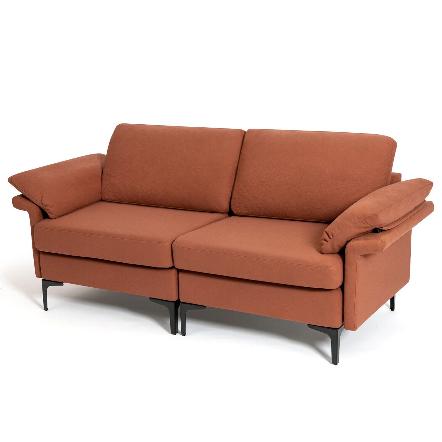 Modern Fabric Loveseat Sofa, Metal Legs, Armrest Pillows, Rust Sofas & Loveseats at Gallery Canada