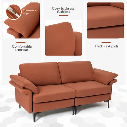 Modern Fabric Loveseat Sofa, Metal Legs, Armrest Pillows, Rust Sofas & Loveseats at Gallery Canada