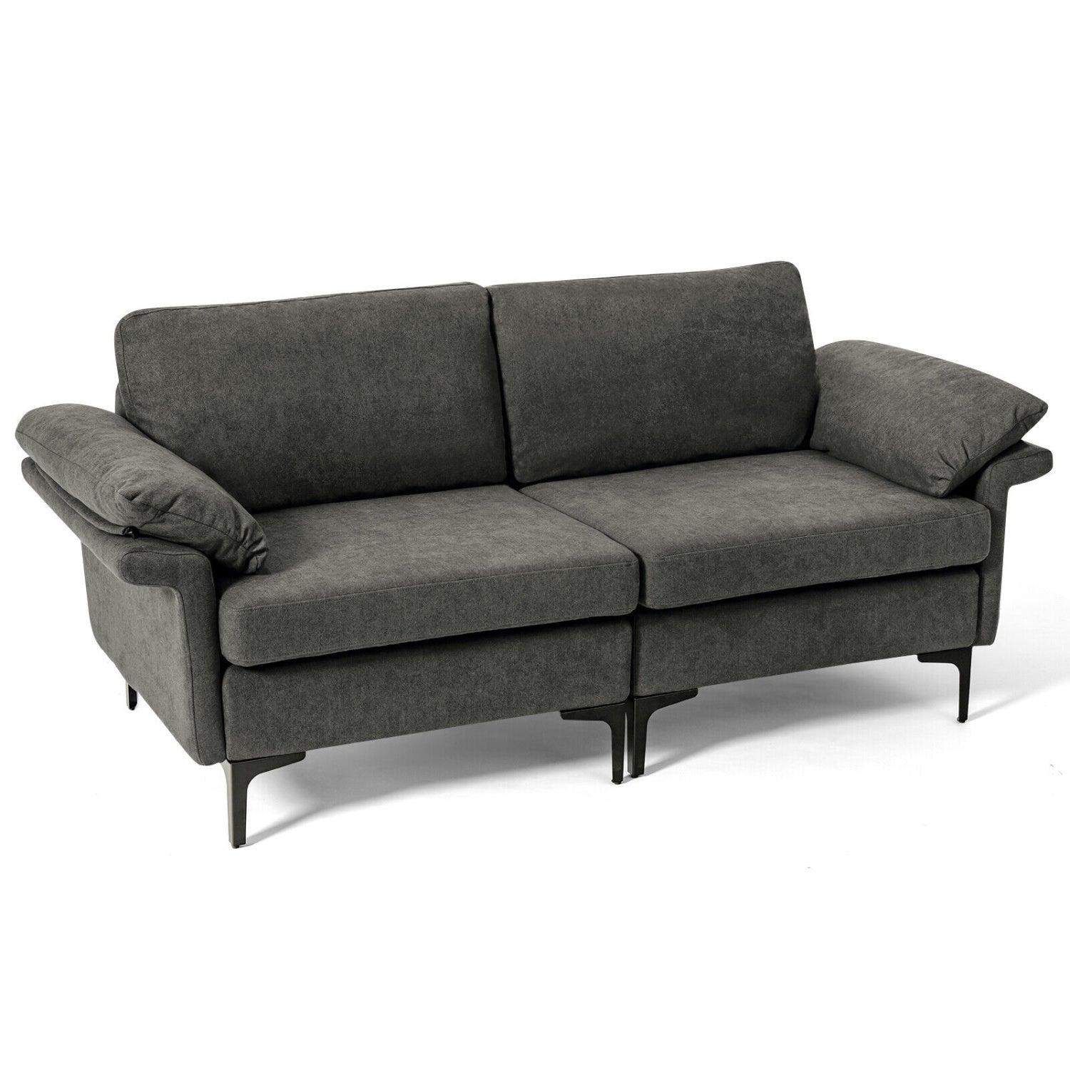 Modern Fabric Loveseat Sofa, With Metal Legs And Armrest Pillows, Gray Sofas & Loveseats Gray at Gallery Canada