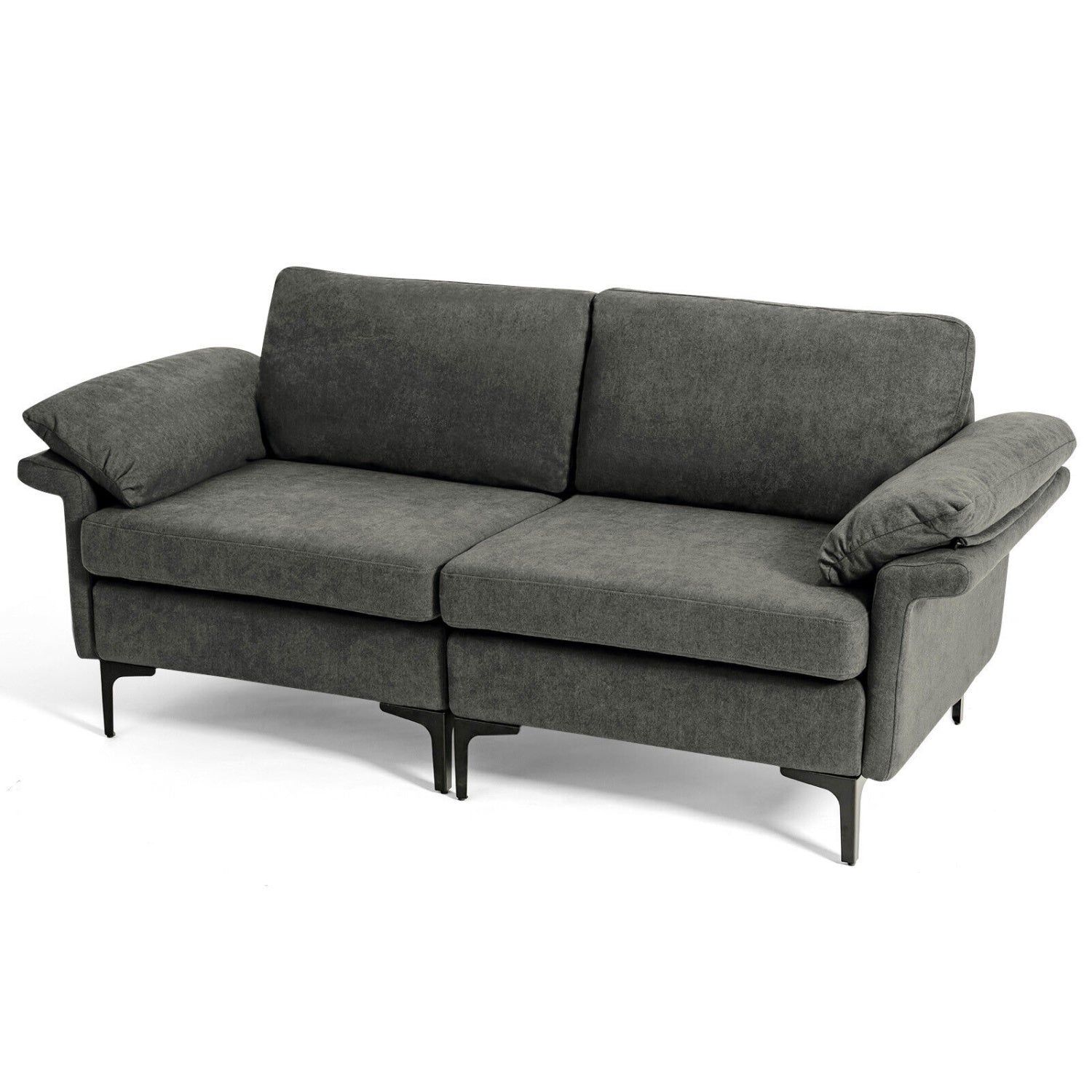 Modern Fabric Loveseat Sofa, With Metal Legs And Armrest Pillows, Gray Sofas & Loveseats at Gallery Canada