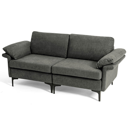 Modern Fabric Loveseat Sofa, With Metal Legs And Armrest Pillows, Gray Sofas & Loveseats at Gallery Canada