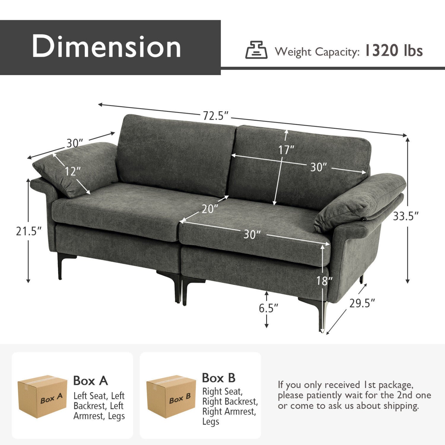Modern Fabric Loveseat Sofa, With Metal Legs And Armrest Pillows, Gray Sofas & Loveseats at Gallery Canada