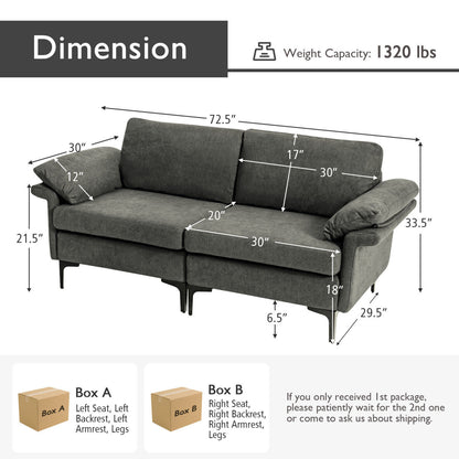Modern Fabric Loveseat Sofa, With Metal Legs And Armrest Pillows, Gray Sofas & Loveseats at Gallery Canada