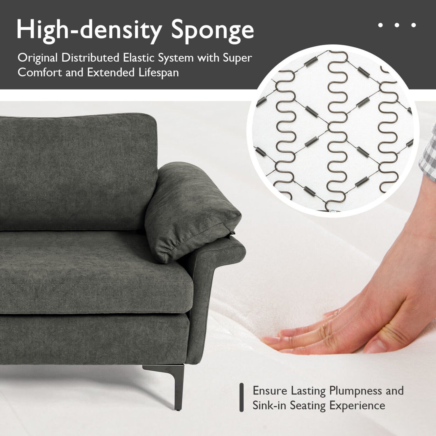 Modern Fabric Loveseat Sofa, With Metal Legs And Armrest Pillows, Gray Sofas & Loveseats at Gallery Canada