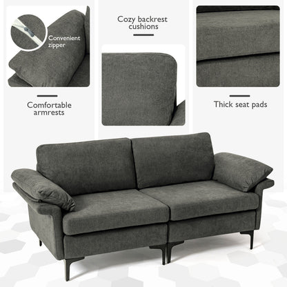 Modern Fabric Loveseat Sofa, With Metal Legs And Armrest Pillows, Gray Sofas & Loveseats at Gallery Canada