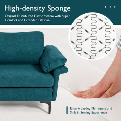 Modern Fabric Loveseat Sofa, Metal Legs, Armrest Pillows, Peacock Blue Sofas & Loveseats at Gallery Canada