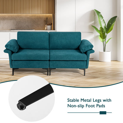 Modern Fabric Loveseat Sofa, Metal Legs, Armrest Pillows, Peacock Blue Sofas & Loveseats at Gallery Canada