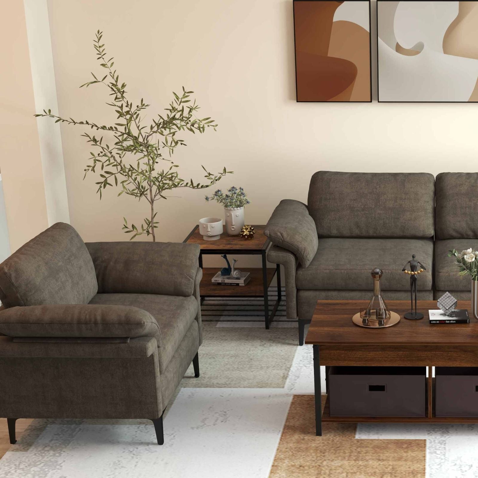 Modern Fabric Sofa and Accent Chair with 2 Side Table for Living Room Living Room at Gallery Canada