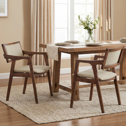 Modern Fabric Upholstered Rubber Wood Dining Chairs Set of 2 with Arms, Beige Dining Chairs at Gallery Canada