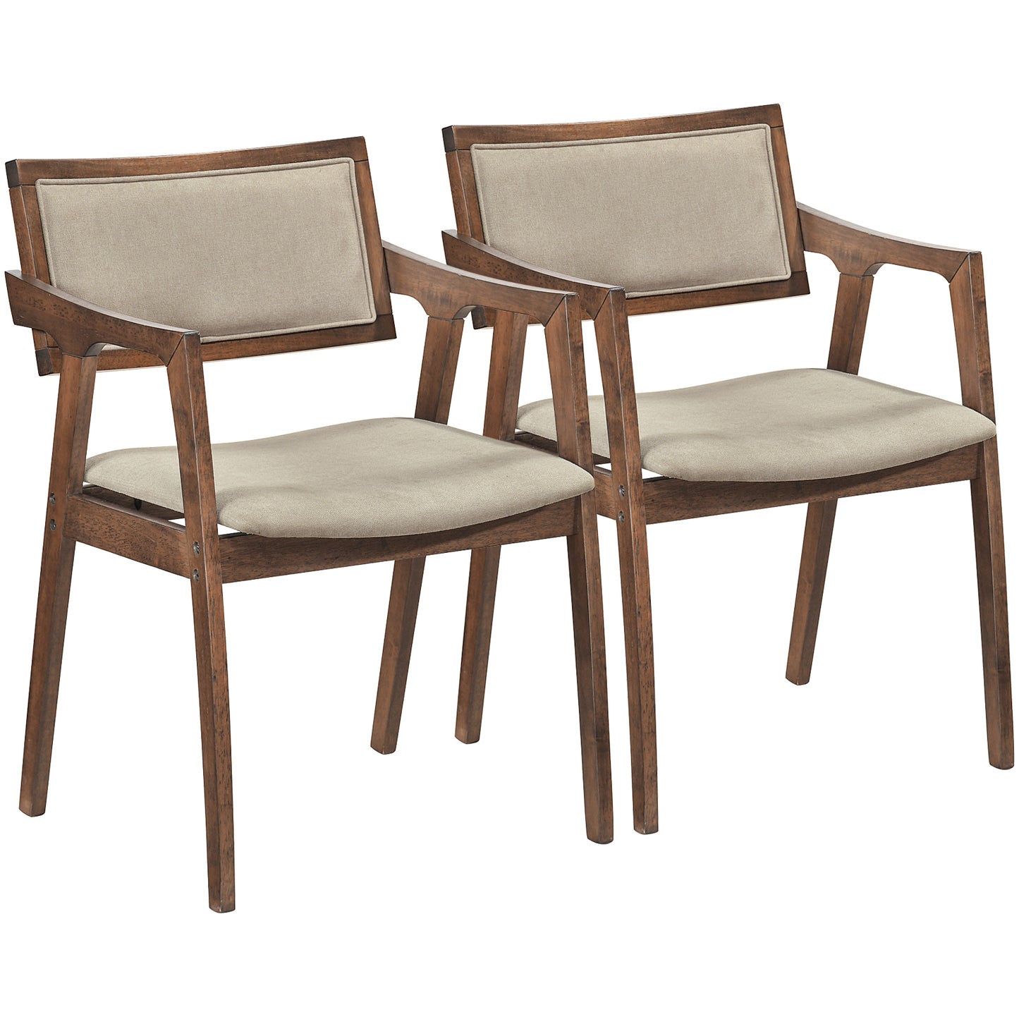 Modern Fabric Upholstered Rubber Wood Dining Chairs Set of 2 with Arms, Beige Dining Chairs at Gallery Canada