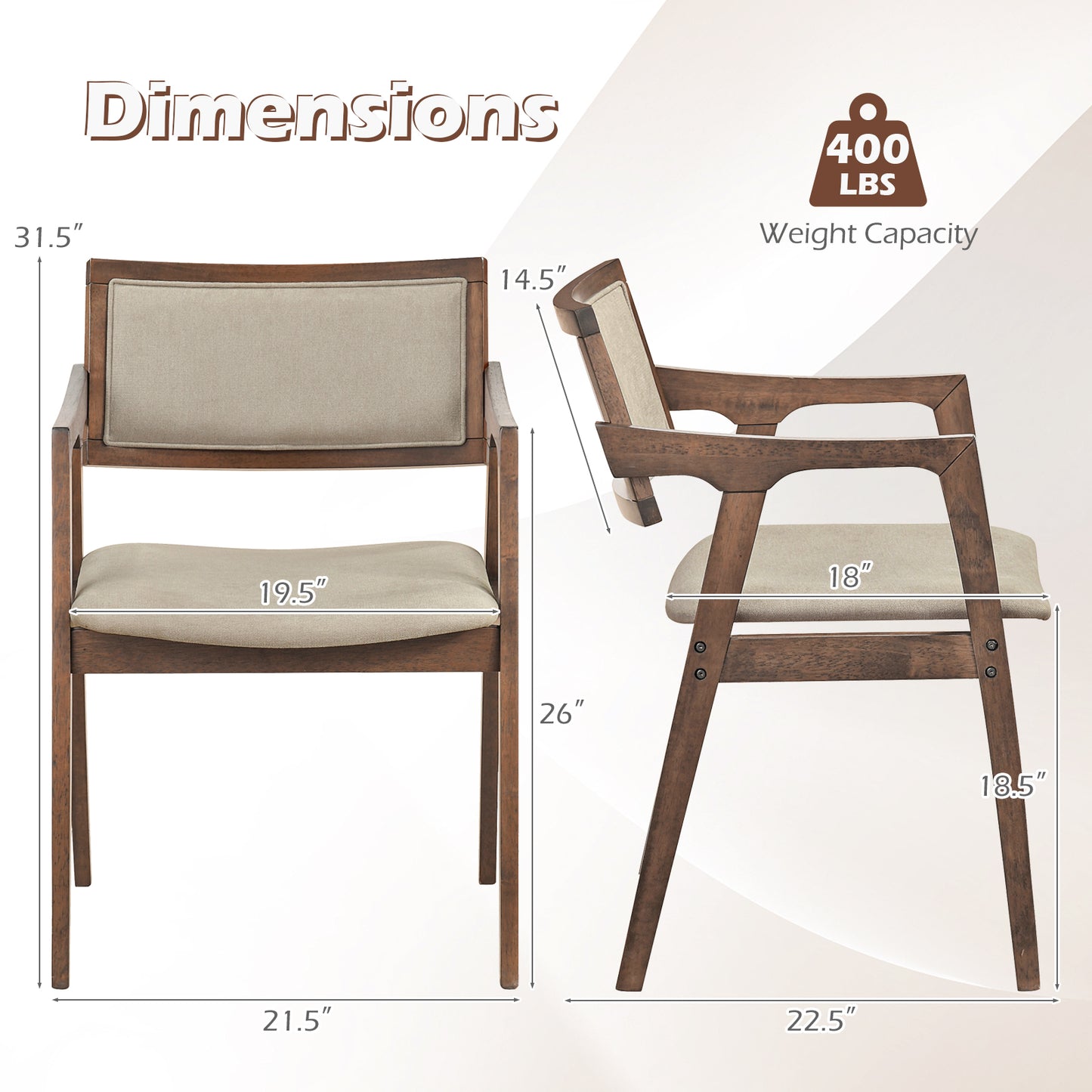 Modern Fabric Upholstered Rubber Wood Dining Chairs Set of 2 with Arms, Beige Dining Chairs at Gallery Canada