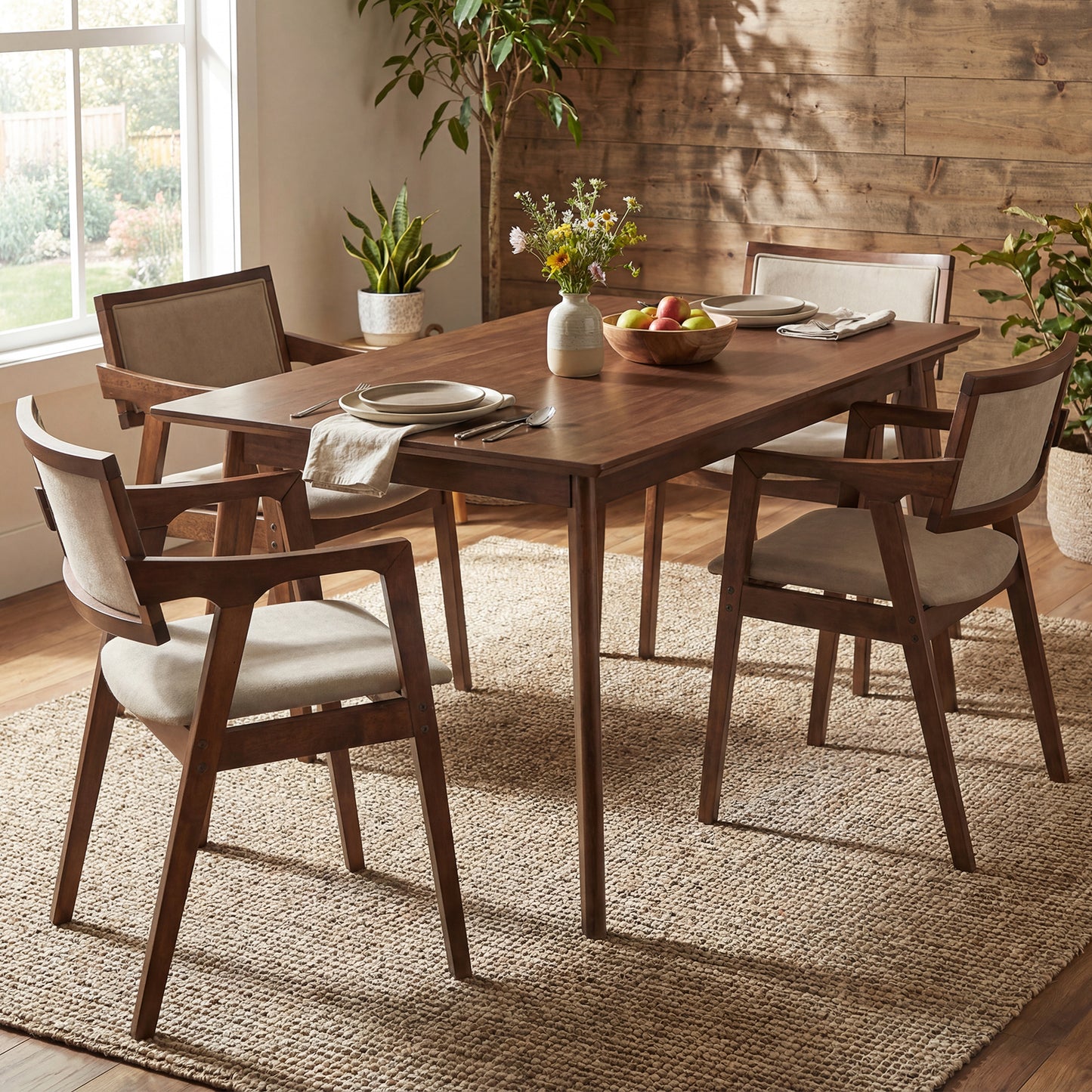 Modern Fabric Upholstered Rubber Wood Dining Chairs Set of 2 with Arms, Beige Dining Chairs at Gallery Canada