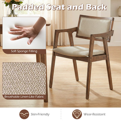 Modern Fabric Upholstered Rubber Wood Dining Chairs Set of 2 with Arms, Beige Dining Chairs at Gallery Canada