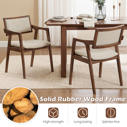 Modern Fabric Upholstered Rubber Wood Dining Chairs Set of 2 with Arms, Beige Dining Chairs at Gallery Canada