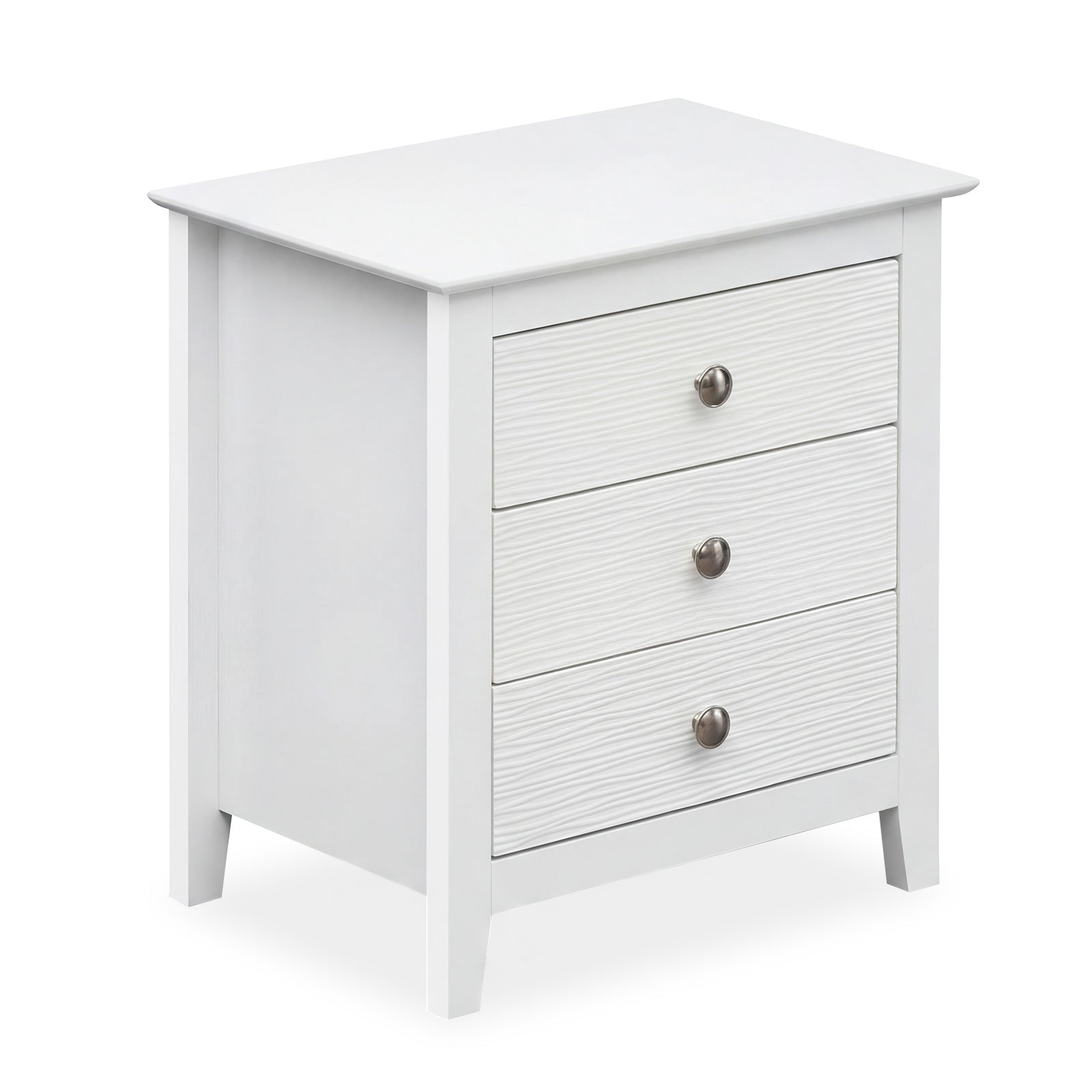 Modern Farmhouse 3-Drawer Nightstand, Wood Grain Accents, White Nightstands White at Gallery Canada