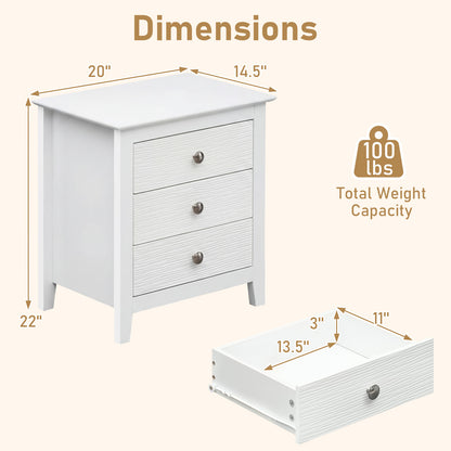 Modern Farmhouse 3-Drawer Nightstand, Wood Grain Accents, White Nightstands at Gallery Canada