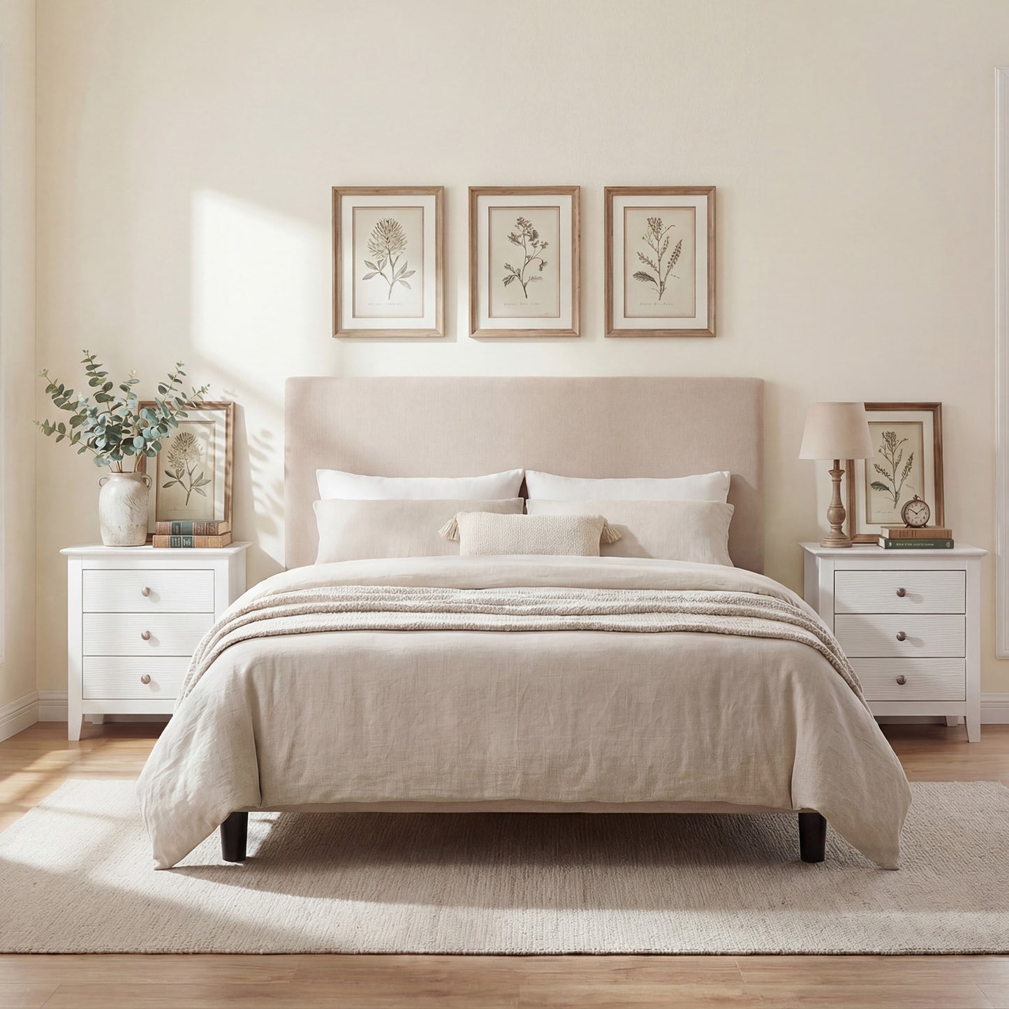 Modern Farmhouse 3-Drawer Nightstand, Wood Grain Accents, White Nightstands at Gallery Canada