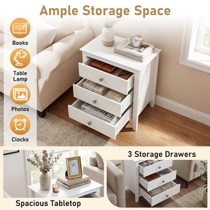 Modern Farmhouse 3-Drawer Nightstand, Wood Grain Accents, White Nightstands at Gallery Canada
