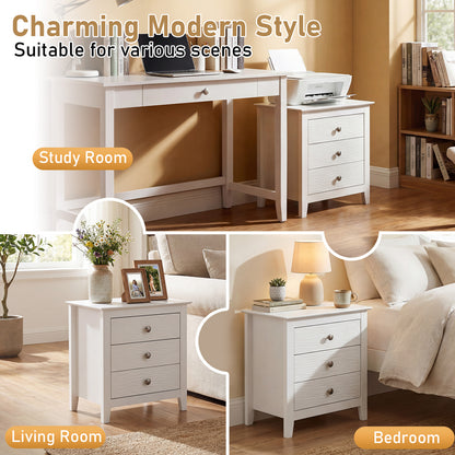 Modern Farmhouse 3-Drawer Nightstand, Wood Grain Accents, White Nightstands at Gallery Canada