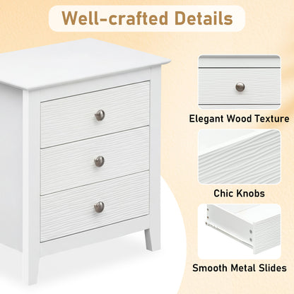 Modern Farmhouse 3-Drawer Nightstand, Wood Grain Accents, White Nightstands at Gallery Canada