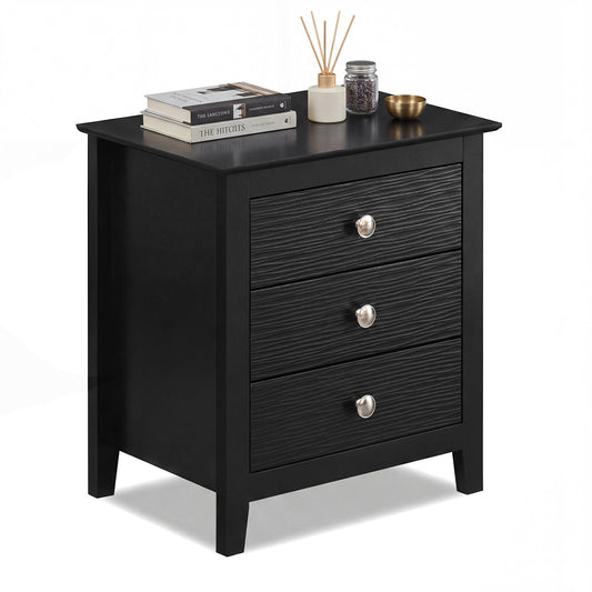 Modern Farmhouse 3-Drawer Nightstand, Wood Grain Accents, Black Nightstands Black at Gallery Canada