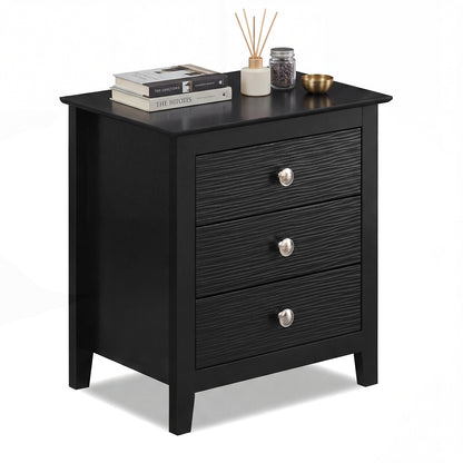 Modern Farmhouse 3-Drawer Nightstand, Wood Grain Accents, Black Nightstands Black at Gallery Canada