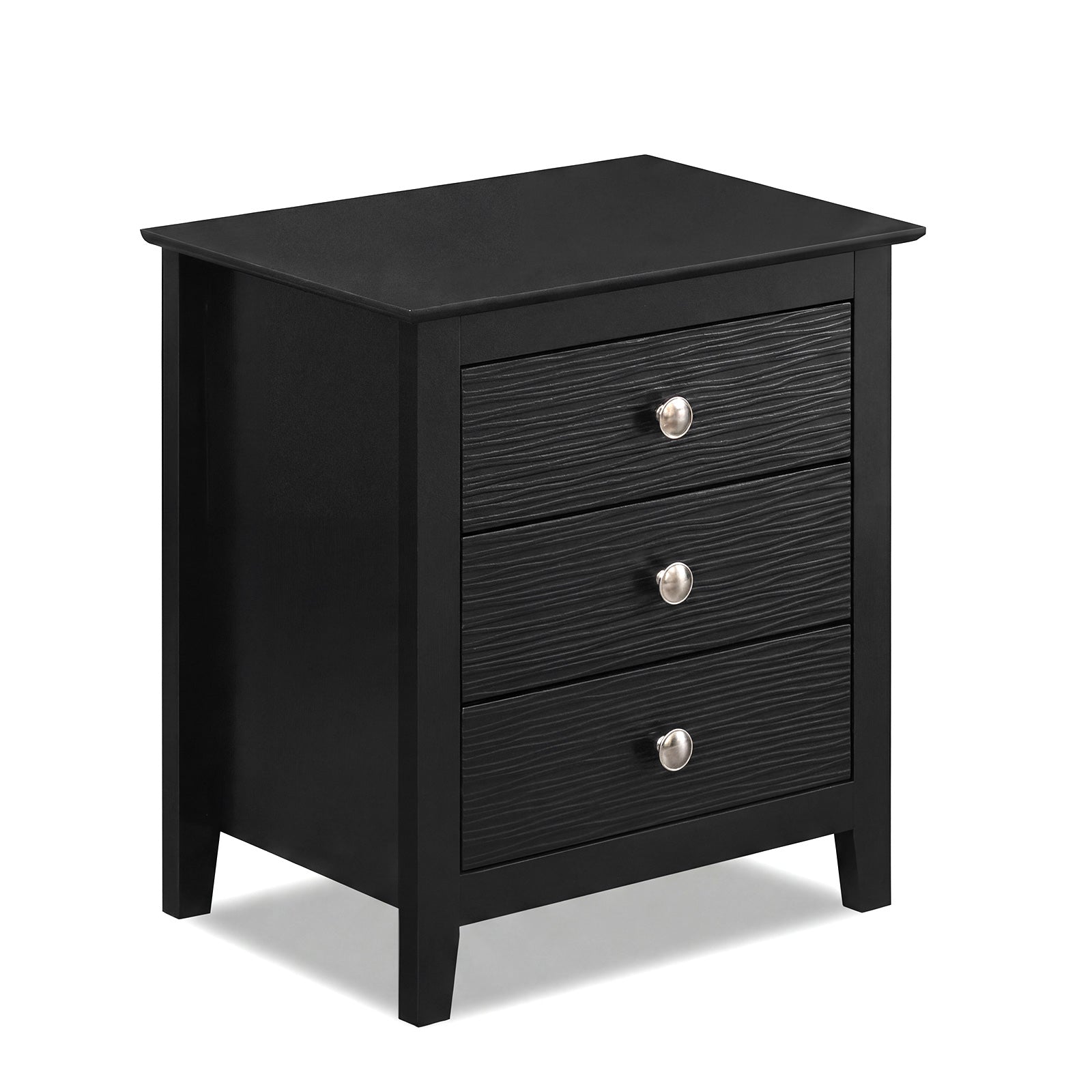 Modern Farmhouse 3-Drawer Nightstand, Wood Grain Accents, Black Nightstands at Gallery Canada