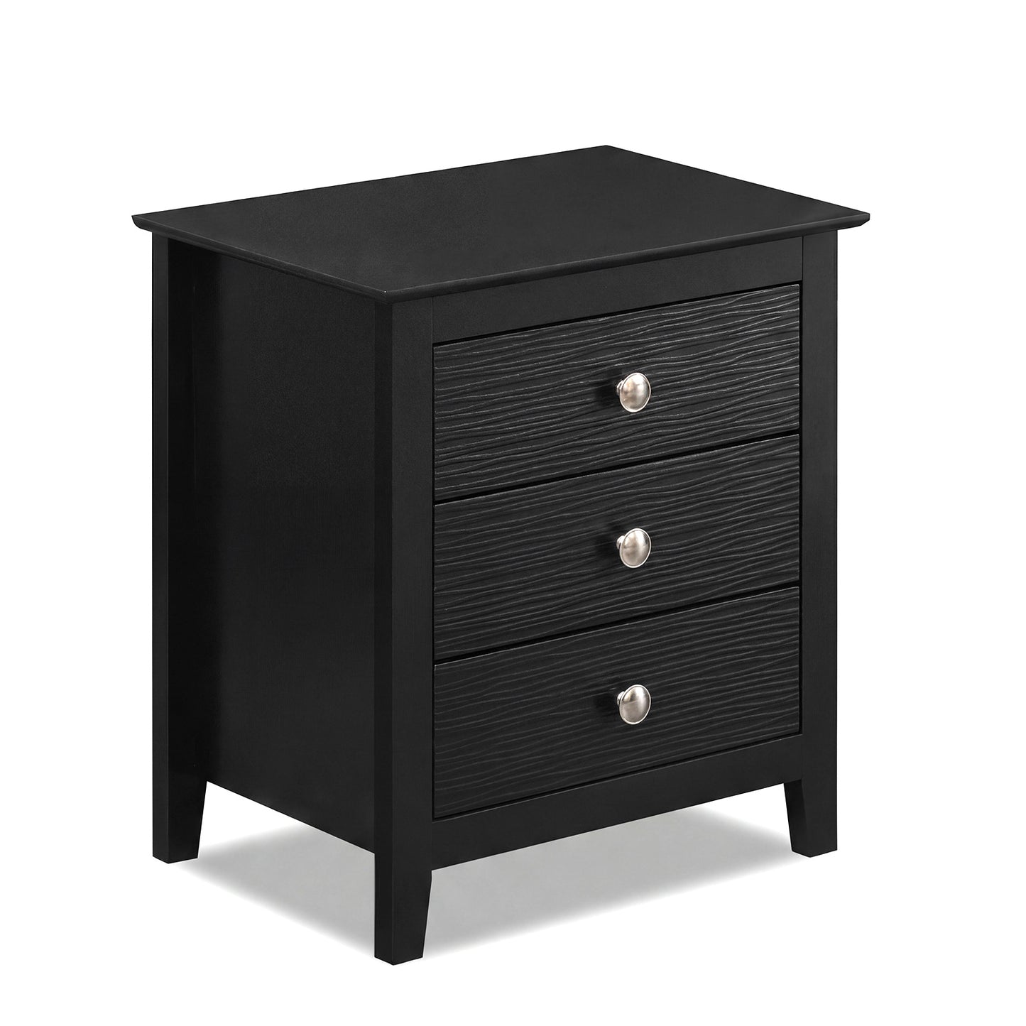Modern Farmhouse 3-Drawer Nightstand, Wood Grain Accents, Black Nightstands at Gallery Canada