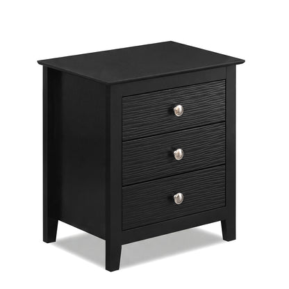 Modern Farmhouse 3-Drawer Nightstand, Wood Grain Accents, Black Nightstands at Gallery Canada