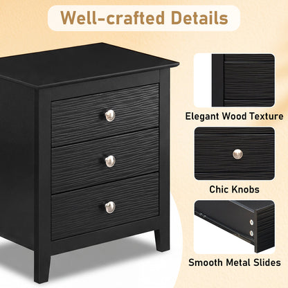 Modern Farmhouse 3-Drawer Nightstand, Wood Grain Accents, Black Nightstands at Gallery Canada