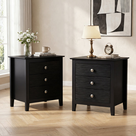 Modern Farmhouse 3-Drawer Night Stand, Wood Grain Accents, Black Nightstands Black at Gallery Canada