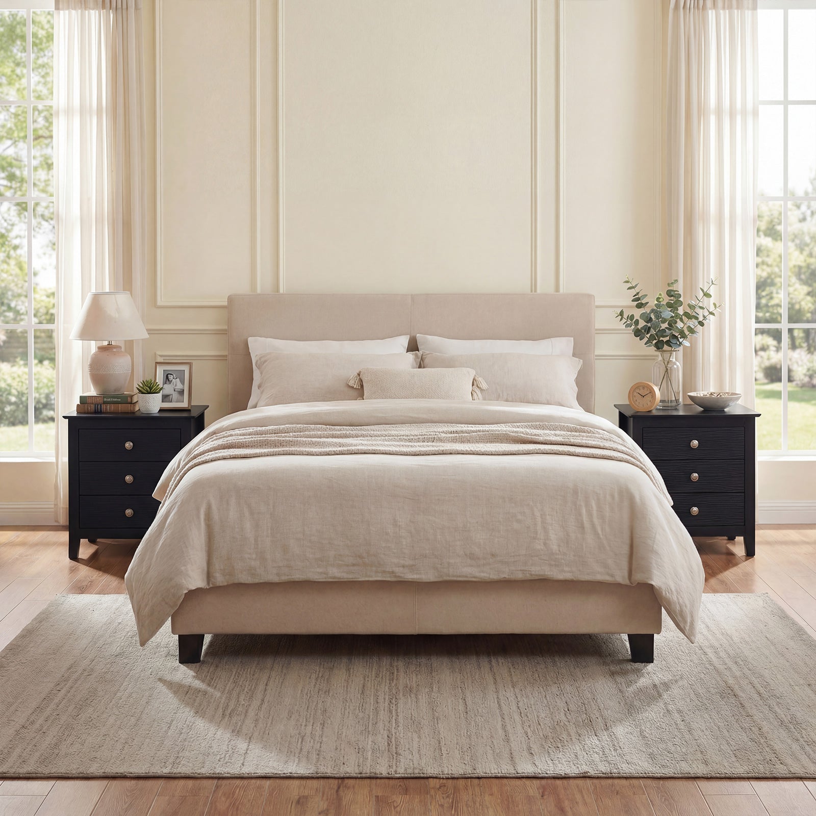Modern Farmhouse 3-Drawer Night Stand, Wood Grain Accents, Black Nightstands at Gallery Canada
