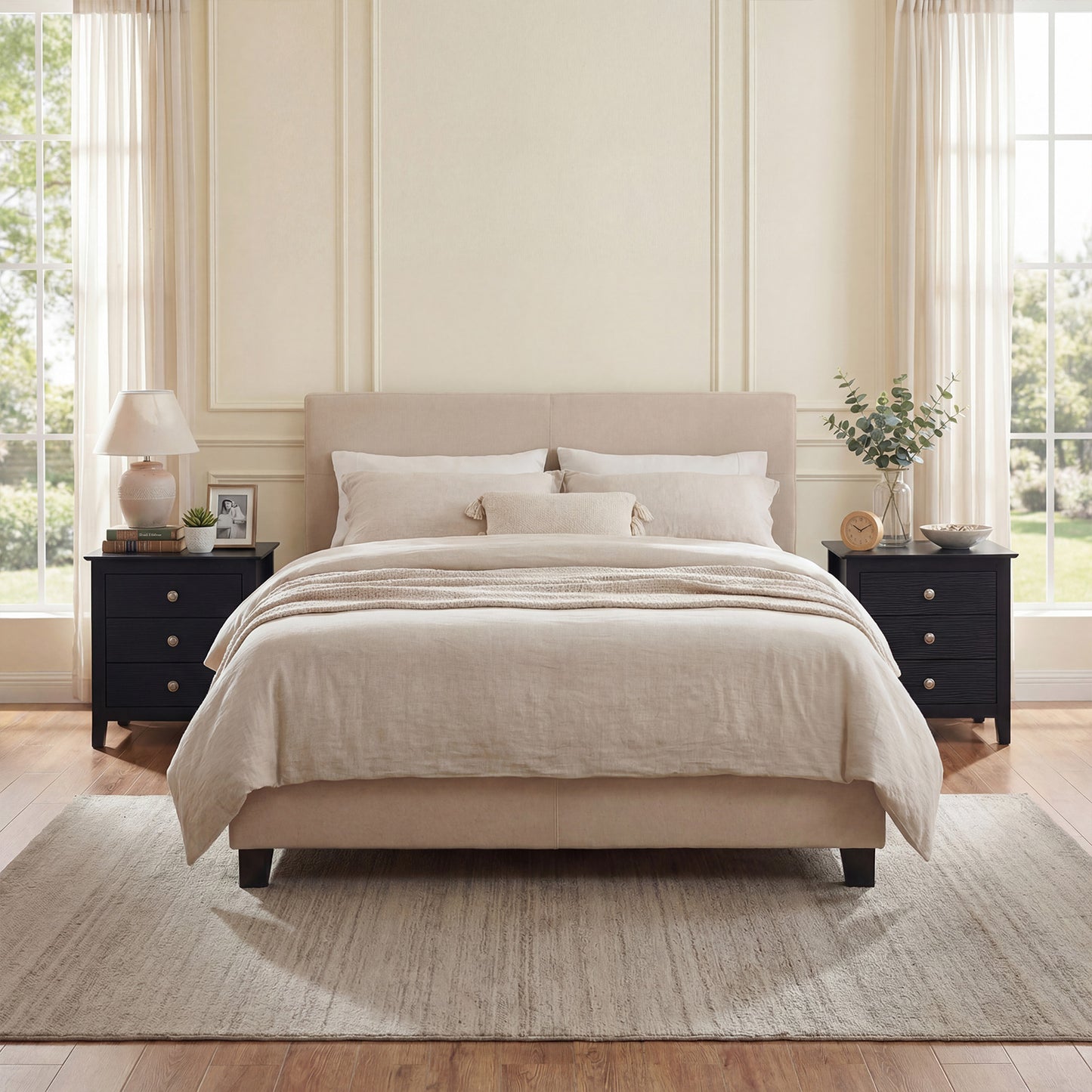 Modern Farmhouse 3-Drawer Night Stand, Wood Grain Accents, Black Nightstands at Gallery Canada
