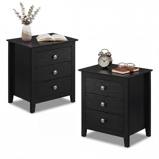 Modern Farmhouse 3-Drawer Night Stand, Wood Grain Accents, Black Nightstands Black at Gallery Canada