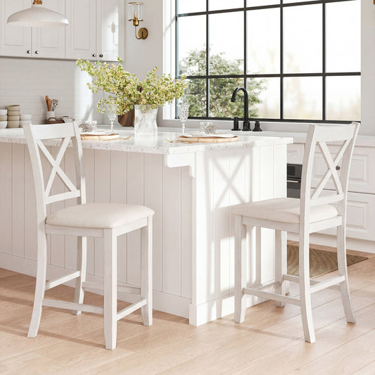 Modern Farmhouse Counter Height Stools with Footrest and Cushion, White Bar Stools White at Gallery Canada