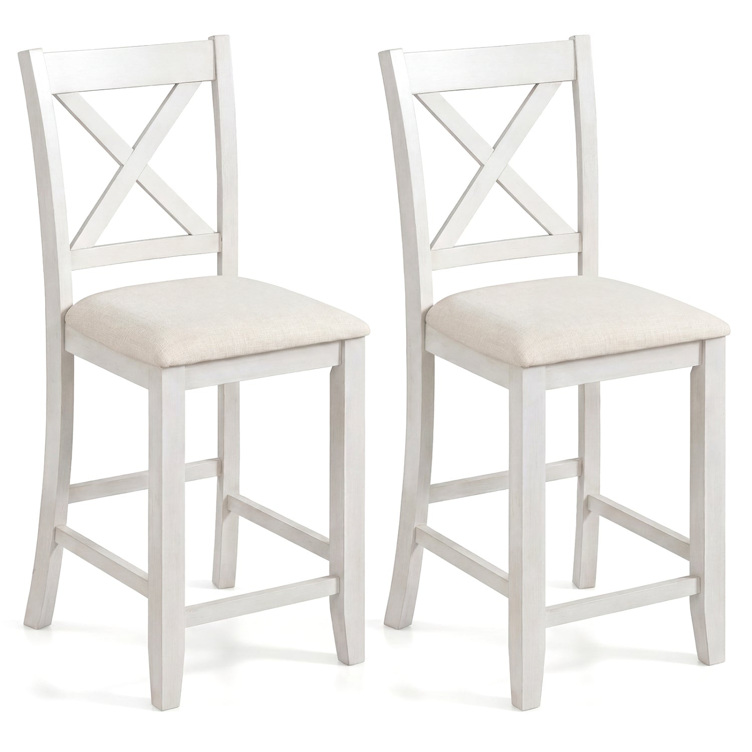 Modern Farmhouse Counter Height Stools with Footrest and Cushion, White Bar Stools White at Gallery Canada