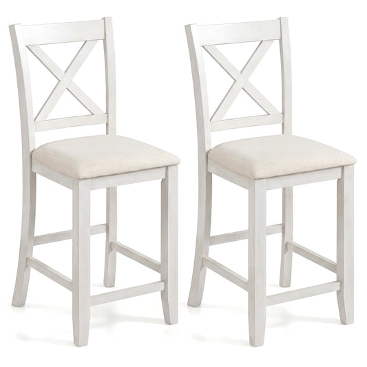 Modern Farmhouse Counter Height Stools with Footrest and Cushion, White Bar Stools White at Gallery Canada