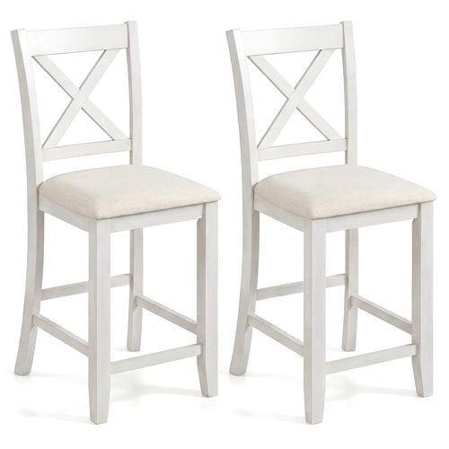 Modern Farmhouse Counter Height Stools with Footrest and Cushion, White