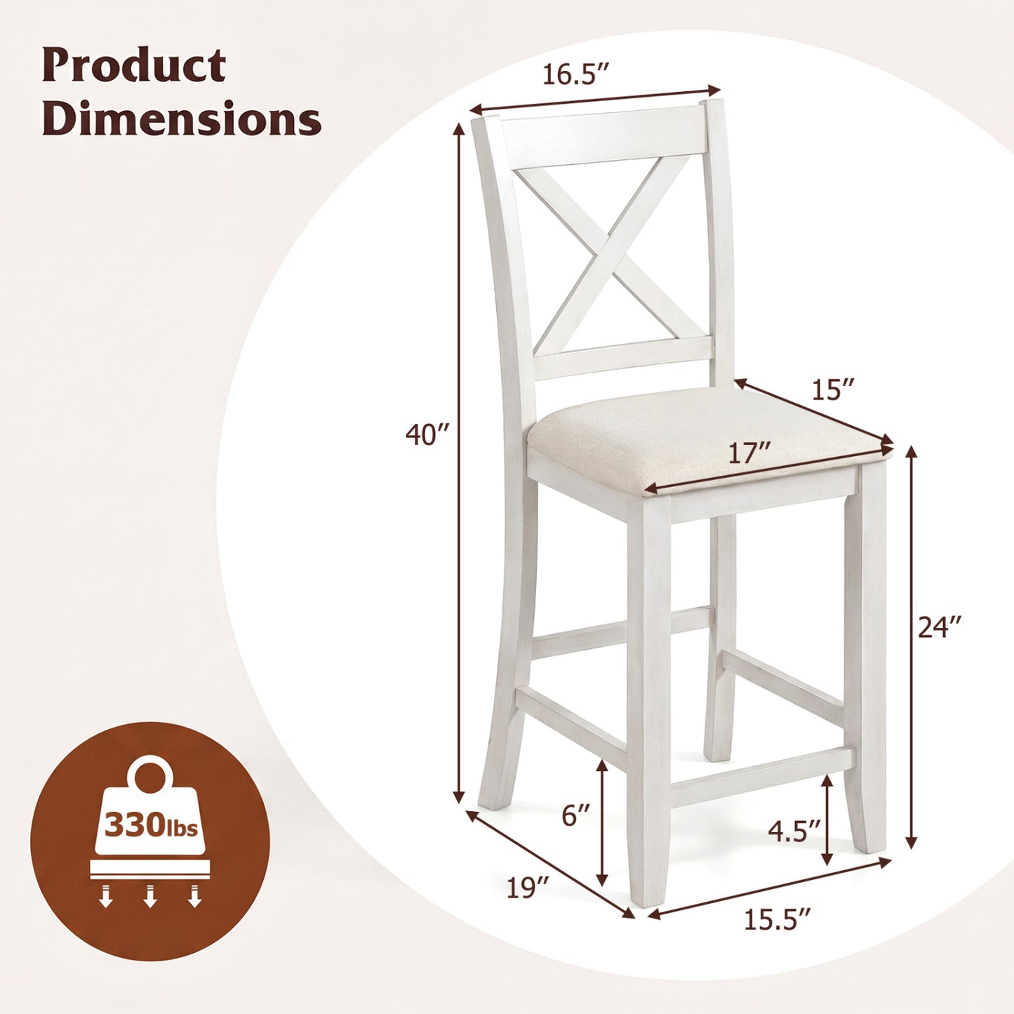 Modern Farmhouse Counter Height Stools with Footrest and Cushion, White Bar Stools at Gallery Canada
