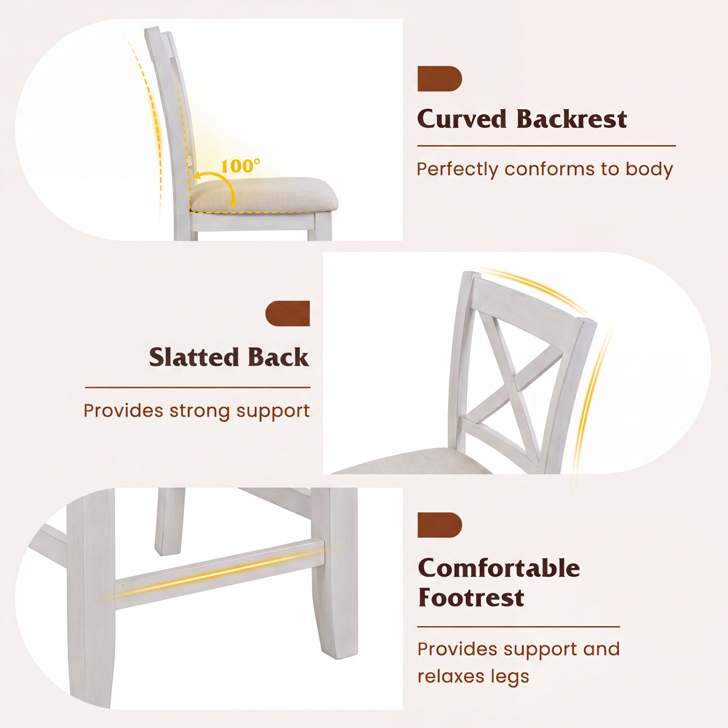 Modern Farmhouse Counter Height Stools with Footrest and Cushion, White Bar Stools at Gallery Canada