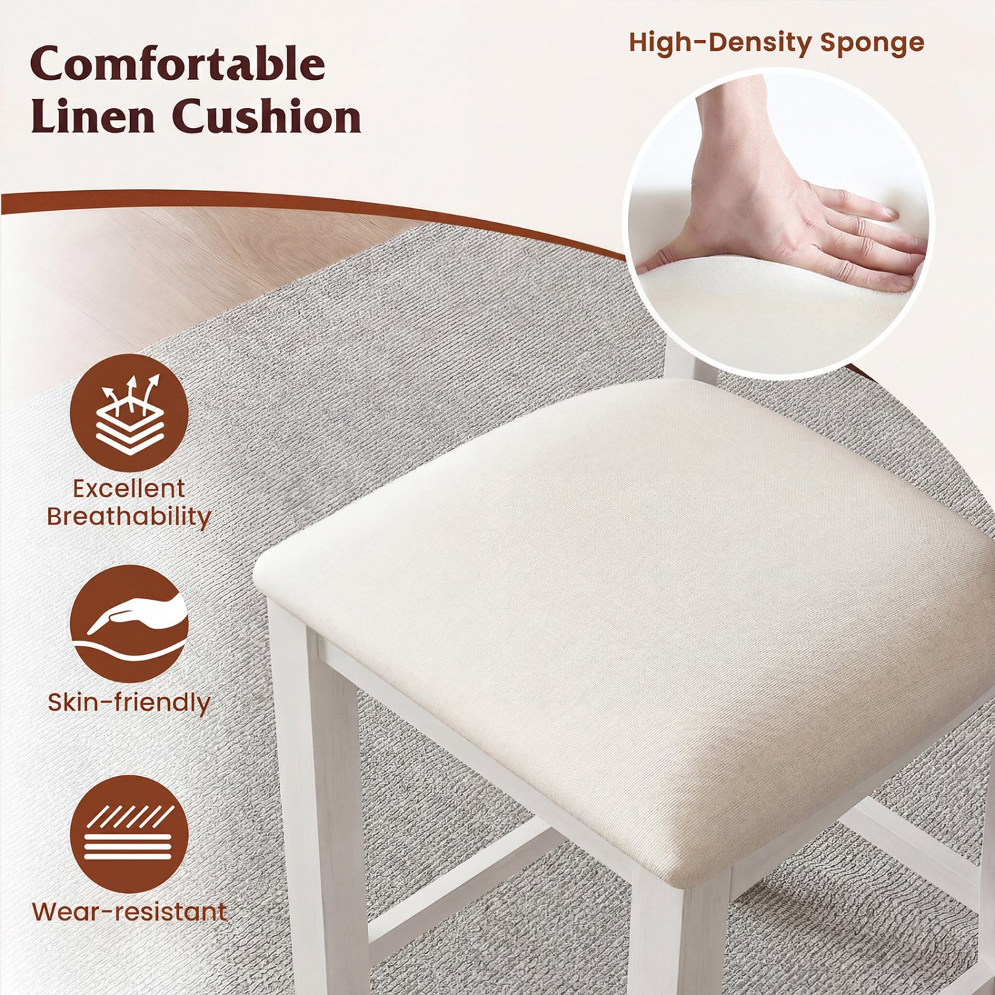 Modern Farmhouse Counter Height Stools with Footrest and Cushion, White Bar Stools at Gallery Canada