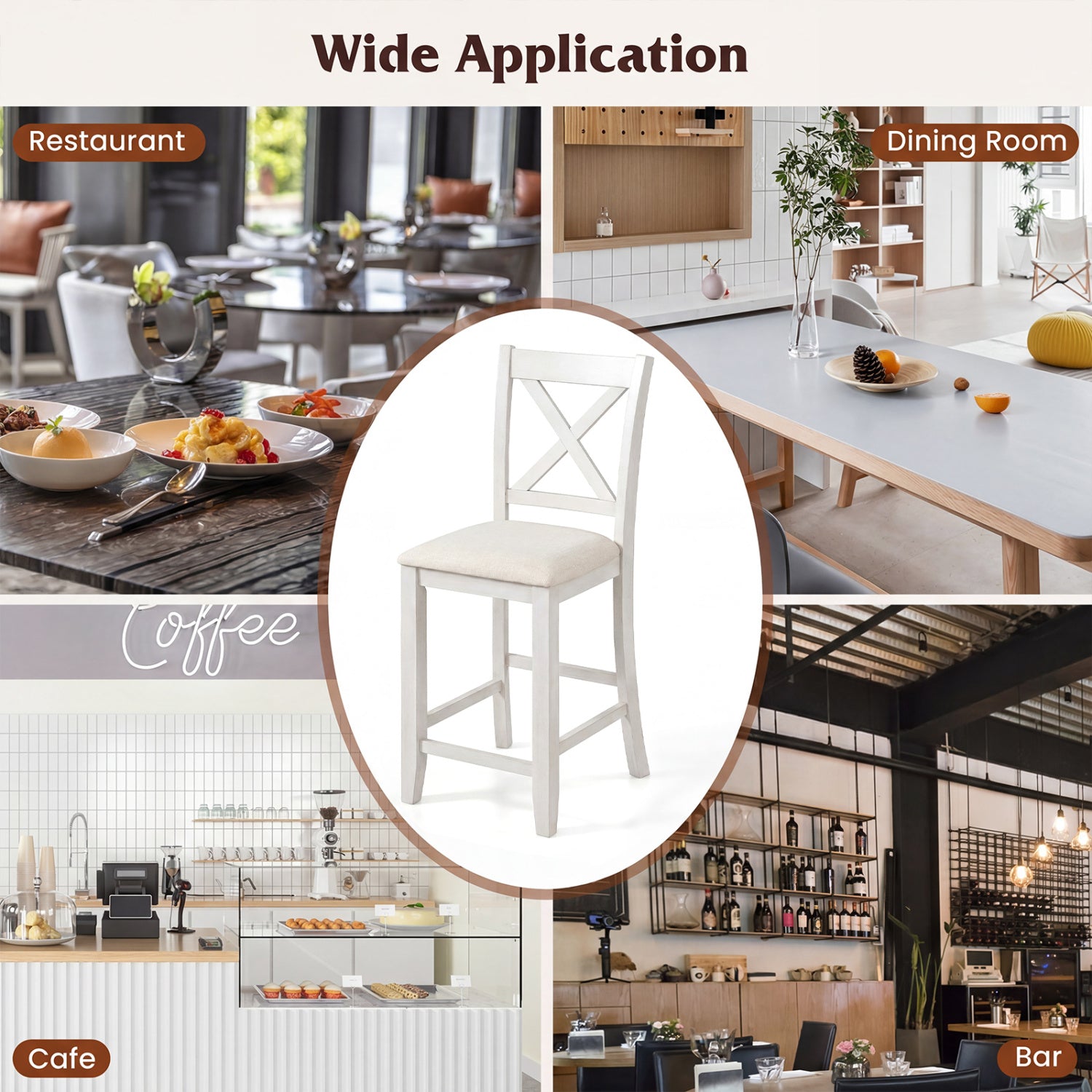 Modern Farmhouse Counter Height Stools with Footrest and Cushion, White Bar Stools at Gallery Canada