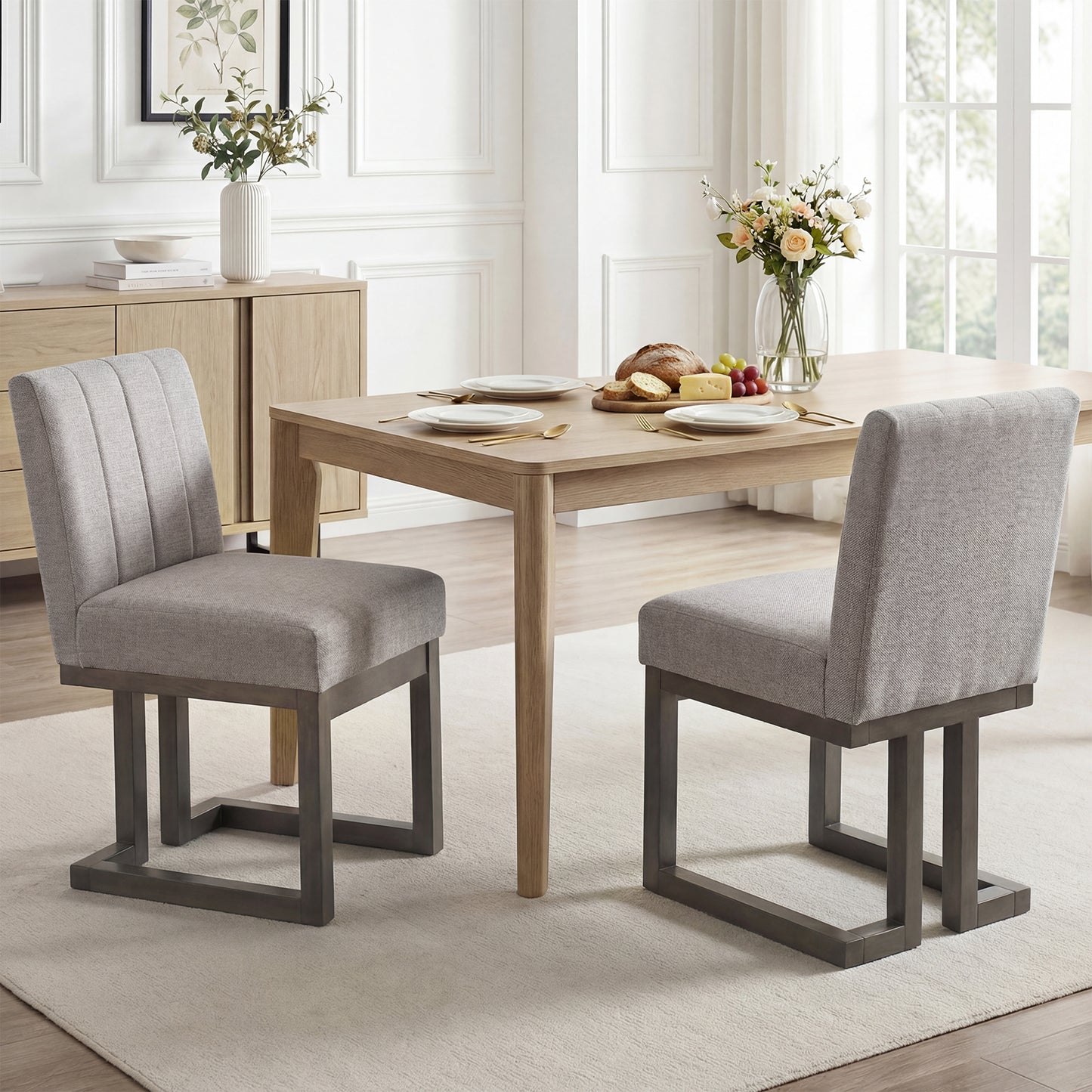 Modern Farmhouse Dining Chairs, Set of 2, 5.5" Thickened Padded Seat, Gray Dining Chairs at Gallery Canada