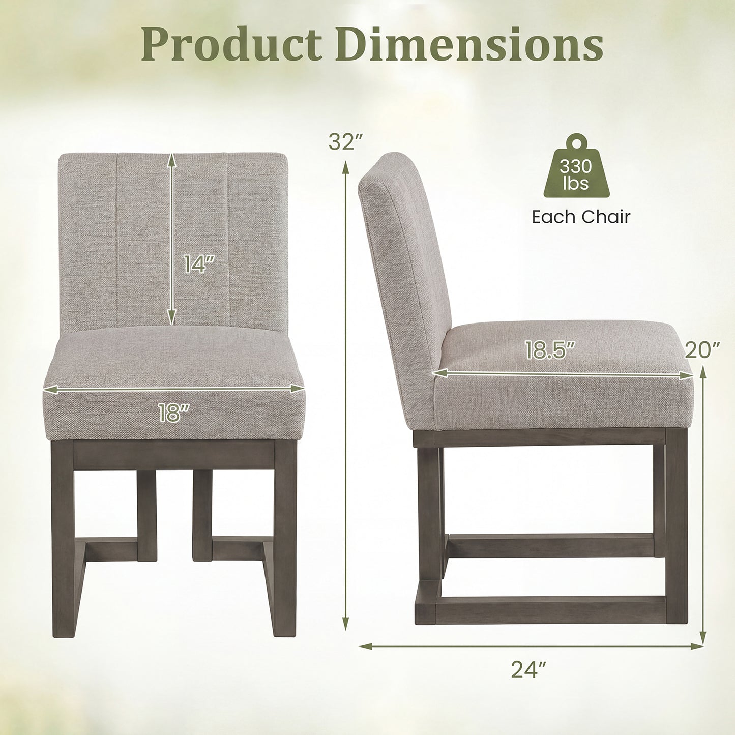 Modern Farmhouse Dining Chairs, Set of 2, 5.5" Thickened Padded Seat, Gray Dining Chairs at Gallery Canada