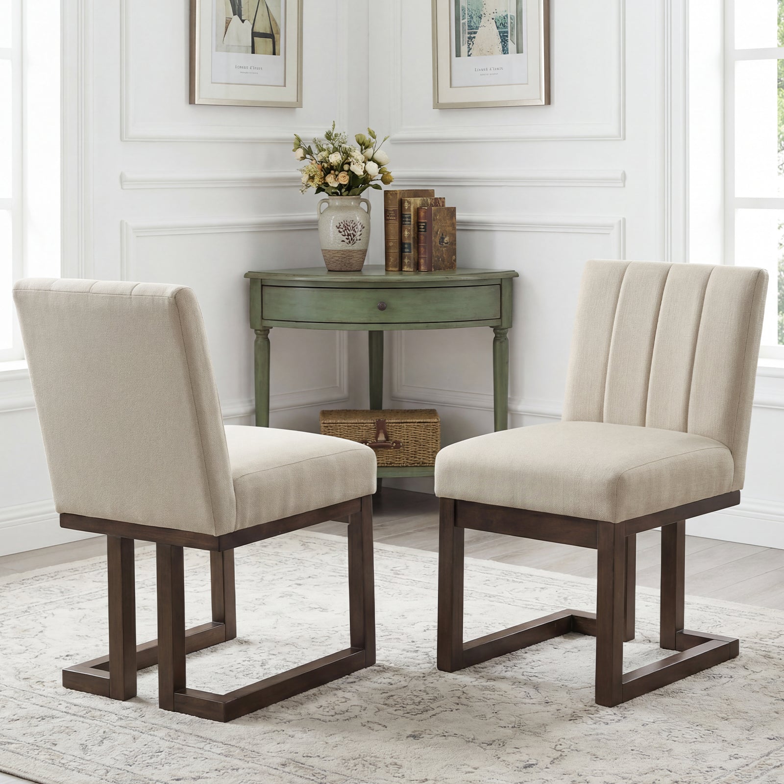 Modern Farmhouse Fabric Dining Chairs, Set of 2, 5.5