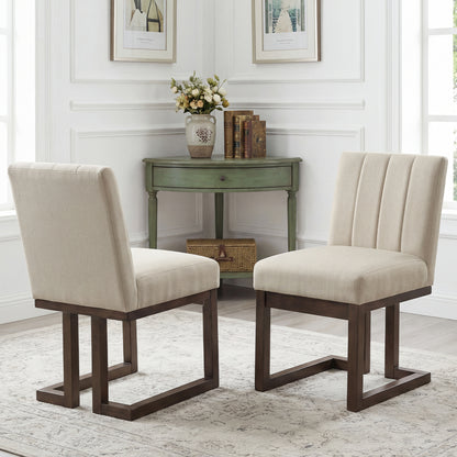 Modern Farmhouse Fabric Dining Chairs, Set of 2, 5.5" Thickened Padded Seat, Walnut Dining Chairs at Gallery Canada