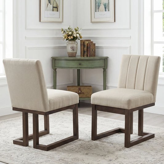 Modern Farmhouse Fabric Dining Chairs, Set of 2, 5.5" Thickened Padded Seat, Walnut Dining Chairs Walnut at Gallery Canada
