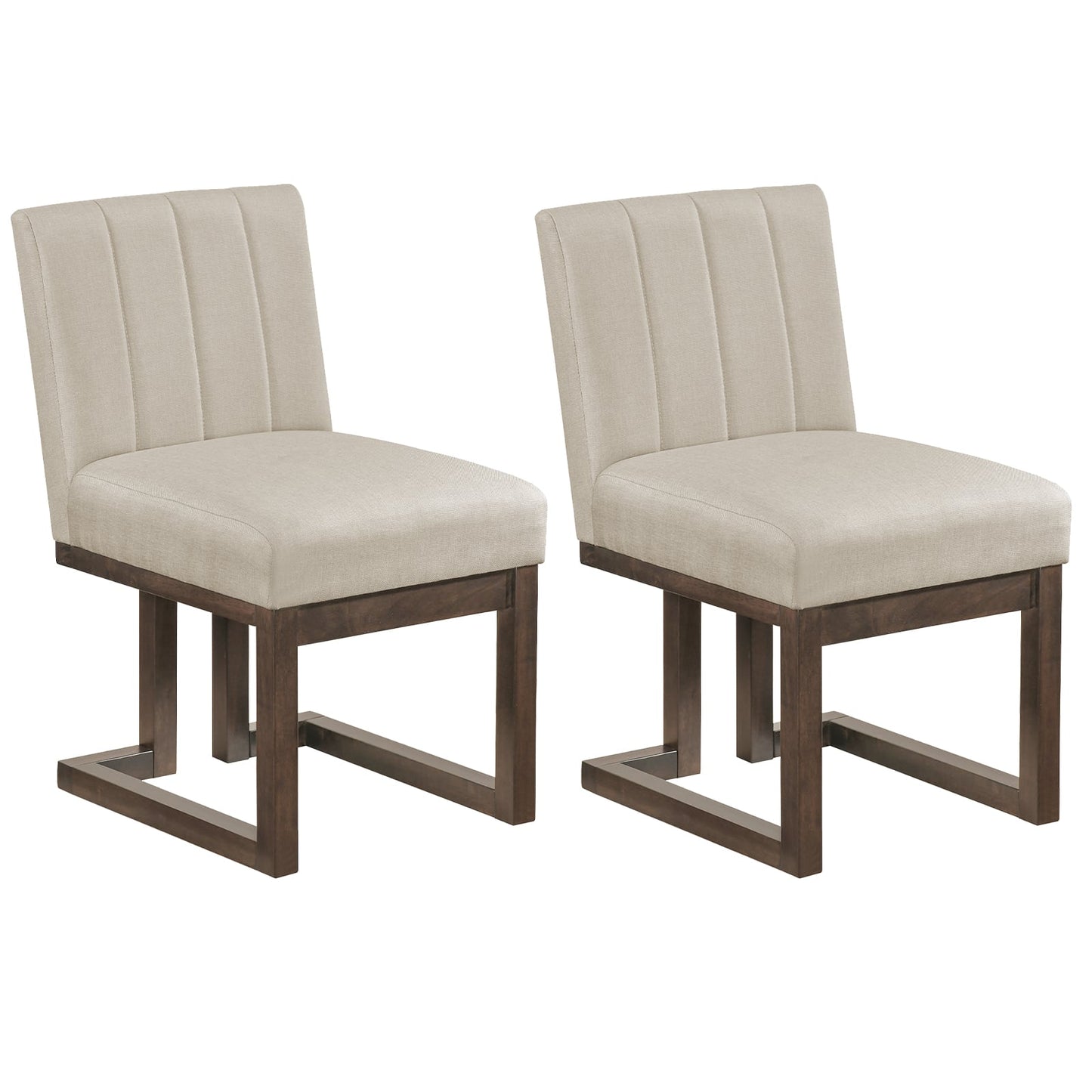 Modern Farmhouse Fabric Dining Chairs, Set of 2, 5.5" Thickened Padded Seat, Walnut Dining Chairs Walnut at Gallery Canada